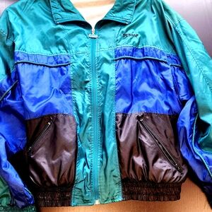 Vintage 80's 90's Dunlop SHINY COLOR BLOCK Nylon Windbreaker STREETWEAR Sz Large
